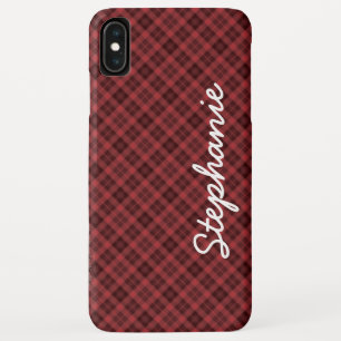 Funda Para iPhone XS Max Red Black Retro Tartán Nombre de la placa