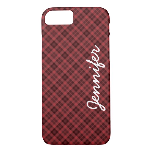 Funda De Case-Mate Para iPhone Red Black Tartan Plaid Nombre Personalizado, Retro (Reverso)