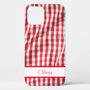 Funda Para iPhone 12 Red Gingham Nombre Simple Moderno