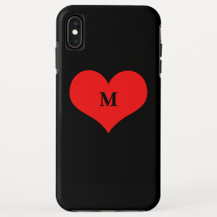 Funda Para iPhone XS Max Red Heart Monogrammed Nombre inicial Black Cute