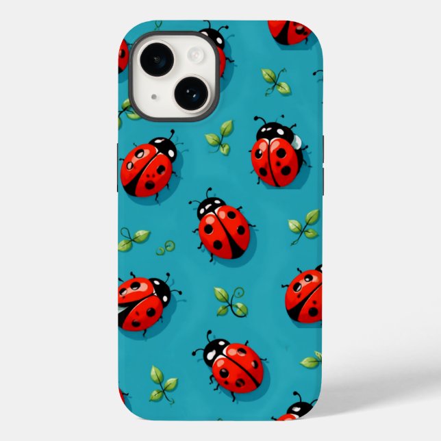 Funda De Case-Mate Para iPhone Red Ladybugs Lucky Pattern Sky Blue iPhone Case (Reverso )