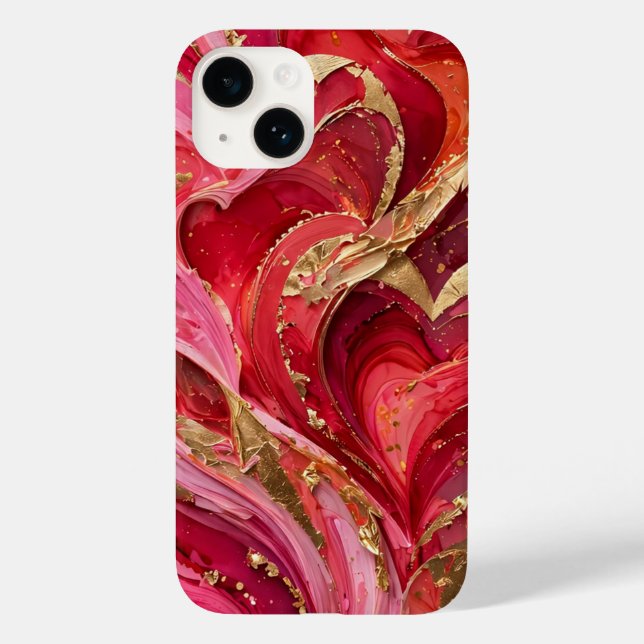 Funda De Case-Mate Para iPhone Red & Pink Marble Gold iPhone 14 Case (Reverso )