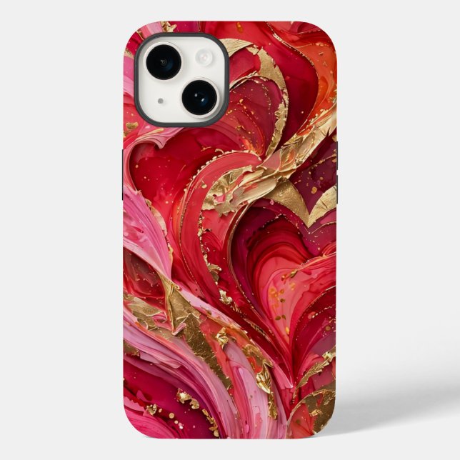 Funda De Case-Mate Para iPhone Red & Pink Marble Gold iPhone 14 Case (Reverso )