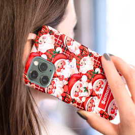 Funda Para iPhone 15 Pro Red Vintage Santa Claus Tartan Plaid Navidades