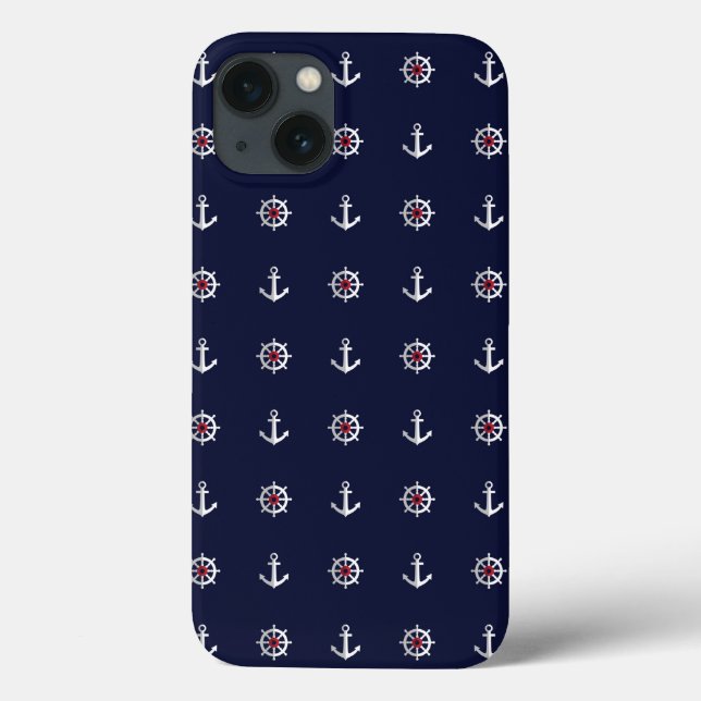 Funda De Case-Mate Para iPhone Red White And Blue Anchor Pattern (Reverso)