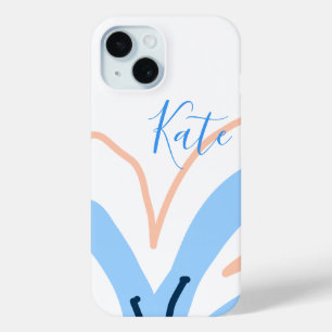 Funda Para iPhone 15 Regalo boho retro de flor pastel naranja azul agre