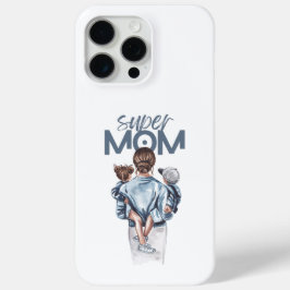 Funda Para iPhone 15 Pro Max Regalo personalizado de Super Mamá con hijo e hija