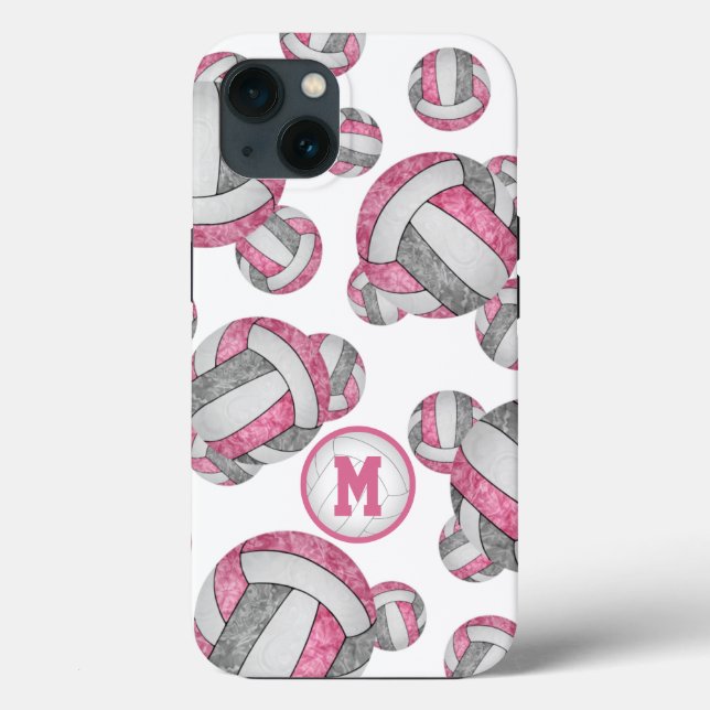 Funda De Case-Mate Para iPhone Regalos de voleibol de chicas grises rosados (Reverso )