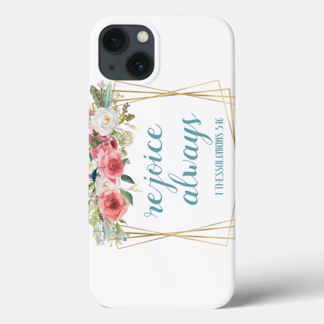 Funda De Case-Mate Para iPhone Regocíjate Siempre Floral Rosa Turquesa Acuarela (Reverso)