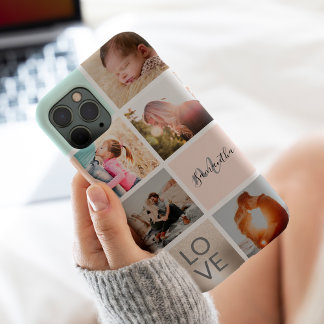 Funda Para iPhone 13 Pro Max rejilla de collage de fotos de amor de monograma r