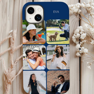 Funda Para iPhone 14 Plus De Case-Mate Rejilla de fotos 6 imágenes nombre o iniciales azu