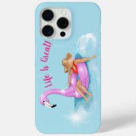 Funda Para iPhone 15 Pro Max Relajándose en la piscina en un flotador de flamen