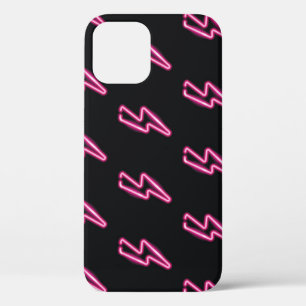Funda Para iPhone 12 Relámpago Neon Pink: fondo oscuro.