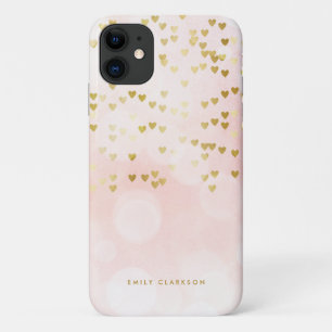 Funda Para iPhone 11 Relieve metalizado dorado Confetti Pink Bokeh Pers