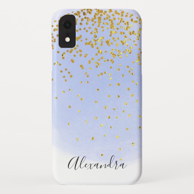 Funda De Case-Mate Para iPhone Relieve metalizado dorado de color azul Purpurina  (Reverso)