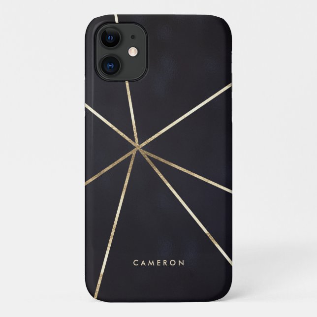 Funda De Case-Mate Para iPhone Relieve metalizado dorado falso líneas geométricas (Reverso)