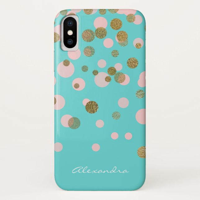 Funda De Case-Mate Para iPhone Relieve metalizado dorado monograma y Rosa de oro (Reverso)