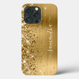 Funda Para iPhone 13 Pro Relieve metalizado dorado Purpurinoso Firma modern