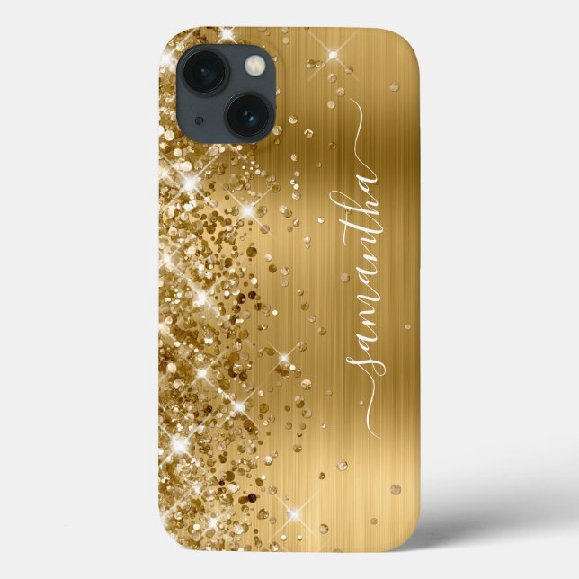 Funda De Case-Mate Para iPhone Relieve metalizado dorado Purpurinoso Firma modern (Reverso)