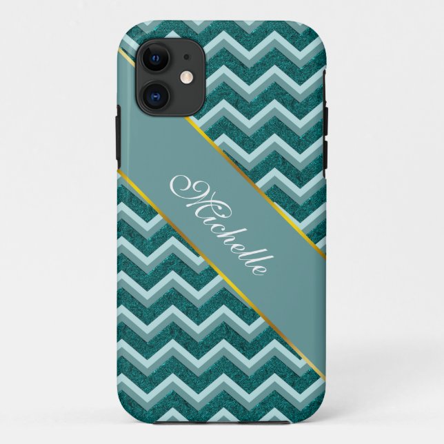 Funda De Case-Mate Para iPhone Relieve metalizado Grabado en relieve verde azulad (Reverso)