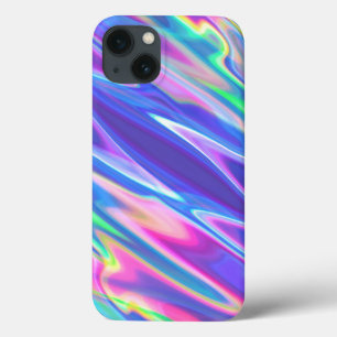 Funda Para iPhone 13 Relieve metalizado holográfico irlandés rosa azul 
