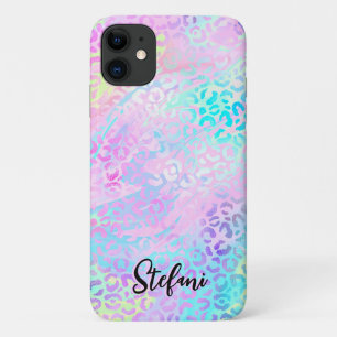 Funda Para iPhone 11 Relieve metalizado irlandés arcoiris leopardo rosa