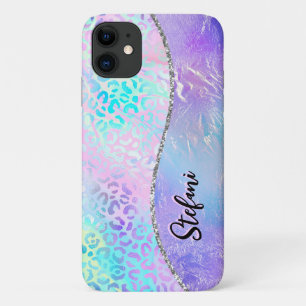 Funda Para iPhone 11 Relieve metalizado irlandés arcoiris leopardo rosa