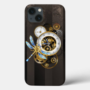 Funda Para iPhone 13 Reloj de vapor con libélula mecánica