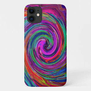Funda Para iPhone 11 Remolino de Arcoíris Oscuro Magenta Retro Abstract