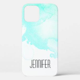 Funda Para iPhone 12 Remolinos de acuarela abstracta moderna verde y az
