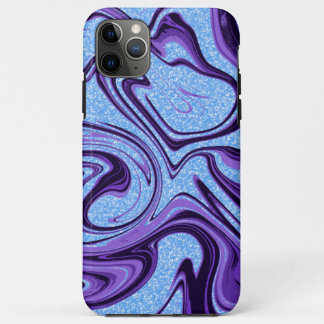 Funda Para iPhone 11 Pro Max Remolinos de mármol púrpura negro con falso brillo