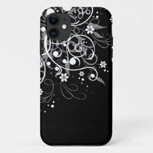Funda Para iPhone 11 Remolinos florales blancos y negros