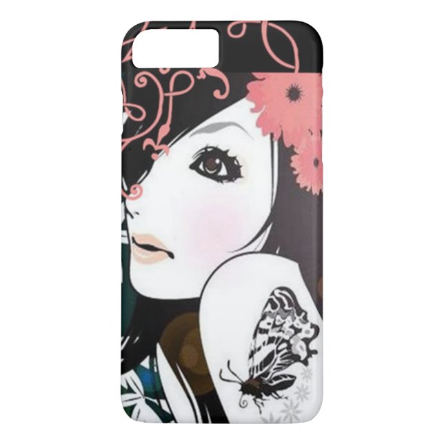 Funda De Case-Mate Para iPhone Remolinos florales del chica de la mariposa (Reverso)