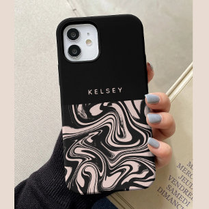 Funda Para iPhone 15 Remolinos Retro Negro y Crema Personalizado