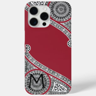 Funda Para iPhone 15 Pro Max RENAISSANCE ARCHITECT Marsala Monograma rojo