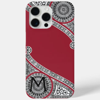 Funda Para iPhone 15 Pro Max RENAISSANCE ARCHITECT Marsala Monograma rojo