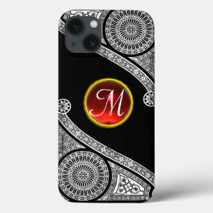 Funda Para iPhone 13 RENAISSANCE ARQUITECTO Monograma Gema rojo blanco