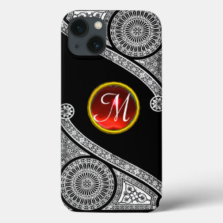 Funda Para iPhone 13 RENAISSANCE ARQUITECTO Monograma Gema rojo blanco 