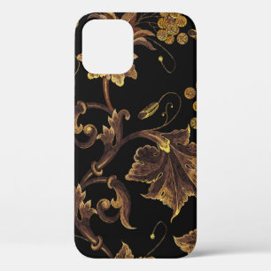 Funda Para iPhone 12 Rentabilidad del bordado racentista dorado floral 