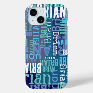 Funda Para iPhone 15 Repetir los tonos azules de Brian (nombre personal