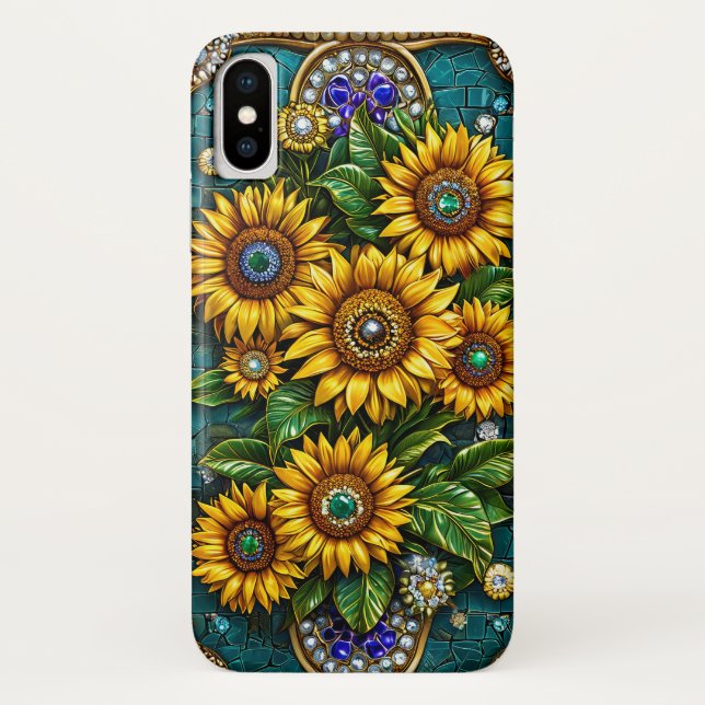 Funda De Case-Mate Para iPhone Representando girasoles con adornos de piedras pre (Reverso)
