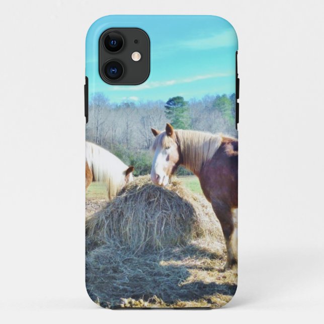 Funda De Case-Mate Para iPhone Rescatados Caballos Borradores comiendo heno (Reverso)