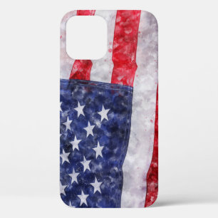 Funda Para iPhone 12 Resumen Bandera Americana, Estilo Acuarela.