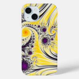 Funda Para iPhone 15 Resumen de arte fractal amarillo