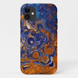 Funda Para iPhone 11 Resumen de arte moderno en azul y cobre