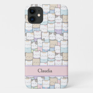 Funda Para iPhone 11 Resumen de Cat Su Nombre Púrpura Tasa Rosa