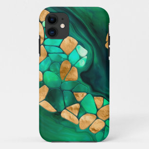 Funda Para iPhone 11 Resumen de células Voronoi - verdes y oro
