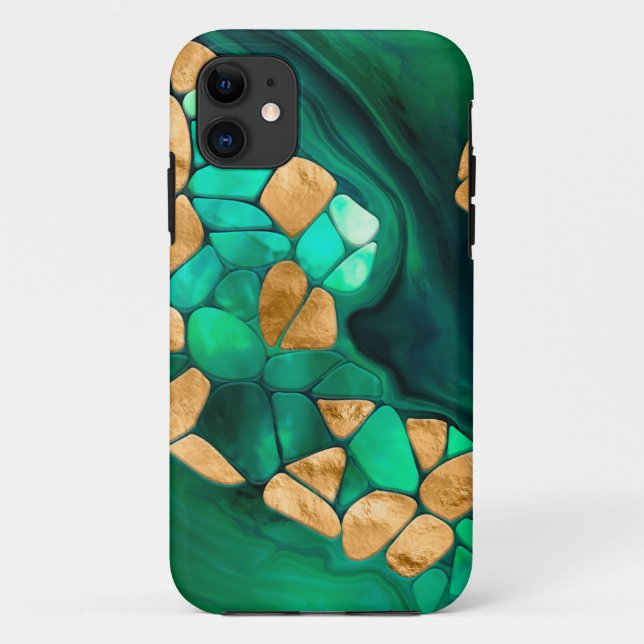Funda De Case-Mate Para iPhone Resumen de células Voronoi - verdes y oro (Reverso)