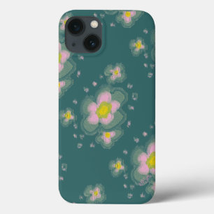 Funda Para iPhone 13 Resumen de diseño floral (rosa/verde azulado)
