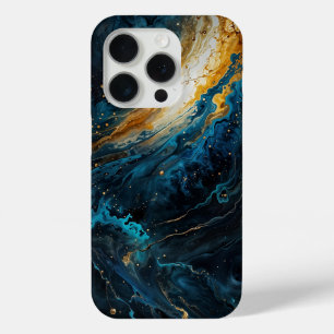 Funda Para iPhone 15 Pro Resumen de explosiones cósmicas en azul y oro